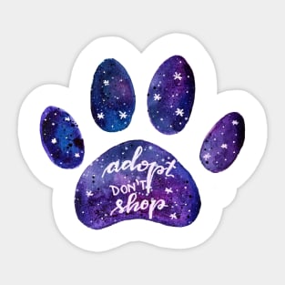 Adopt don't shop galaxy paw - purple Sticker